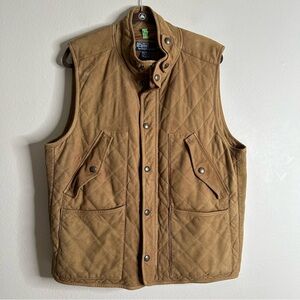 Polo Ralph Lauren Racquet Club Multi Pocket Leather Vest Lined Quilted Tan XL